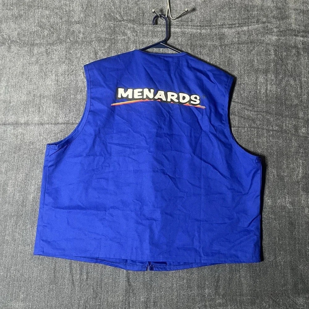 Menards Vest 2XL Blue Cotton Blend Collarless Snap With Pockets Employee Uniform